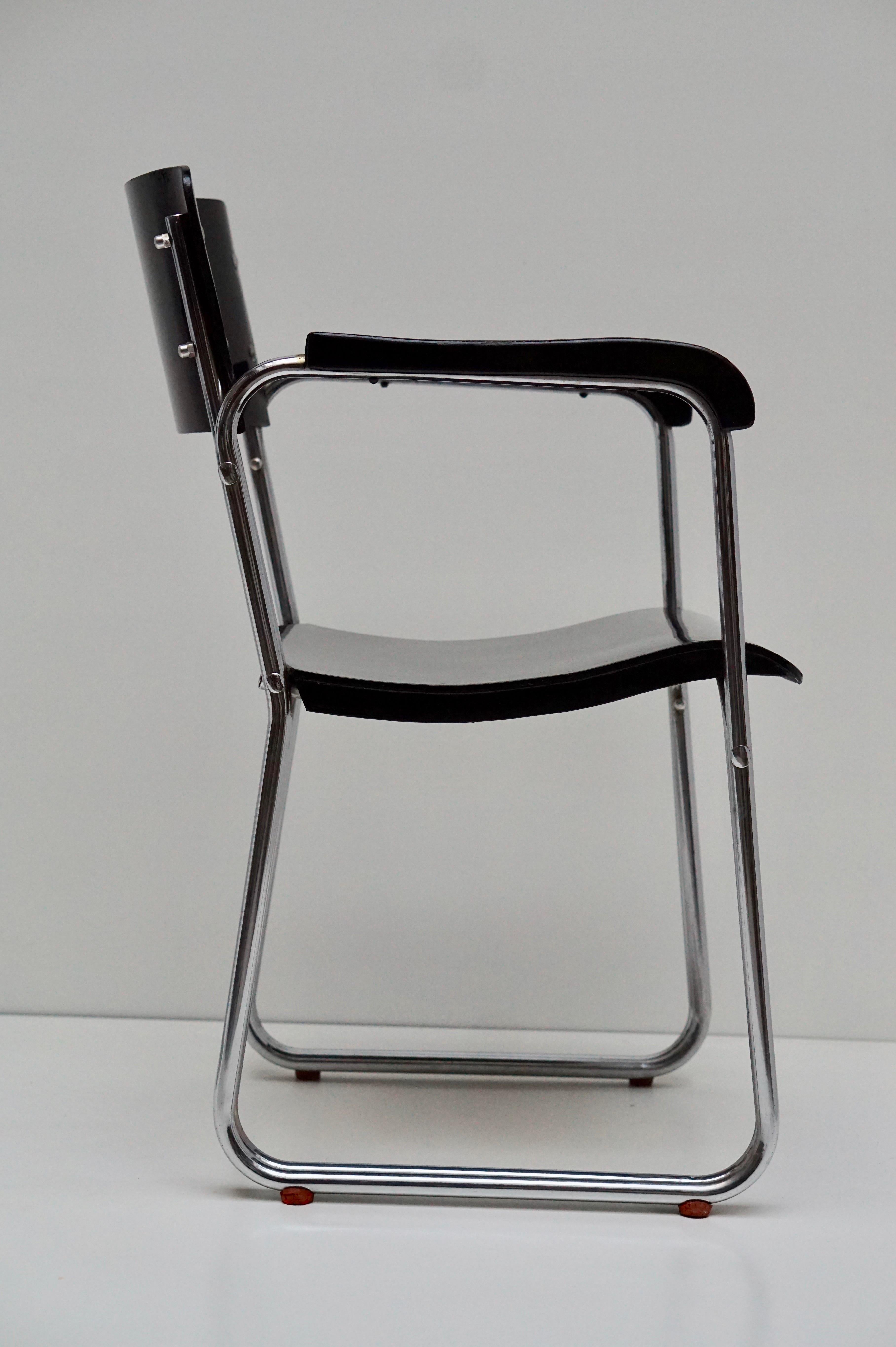 Set of Six Chic Ebonized Modernist Chroom Bauhaus Chairs For Sale 11