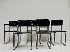 Set of Six Chic Ebonized Modernist Chroom Bauhaus Chairs