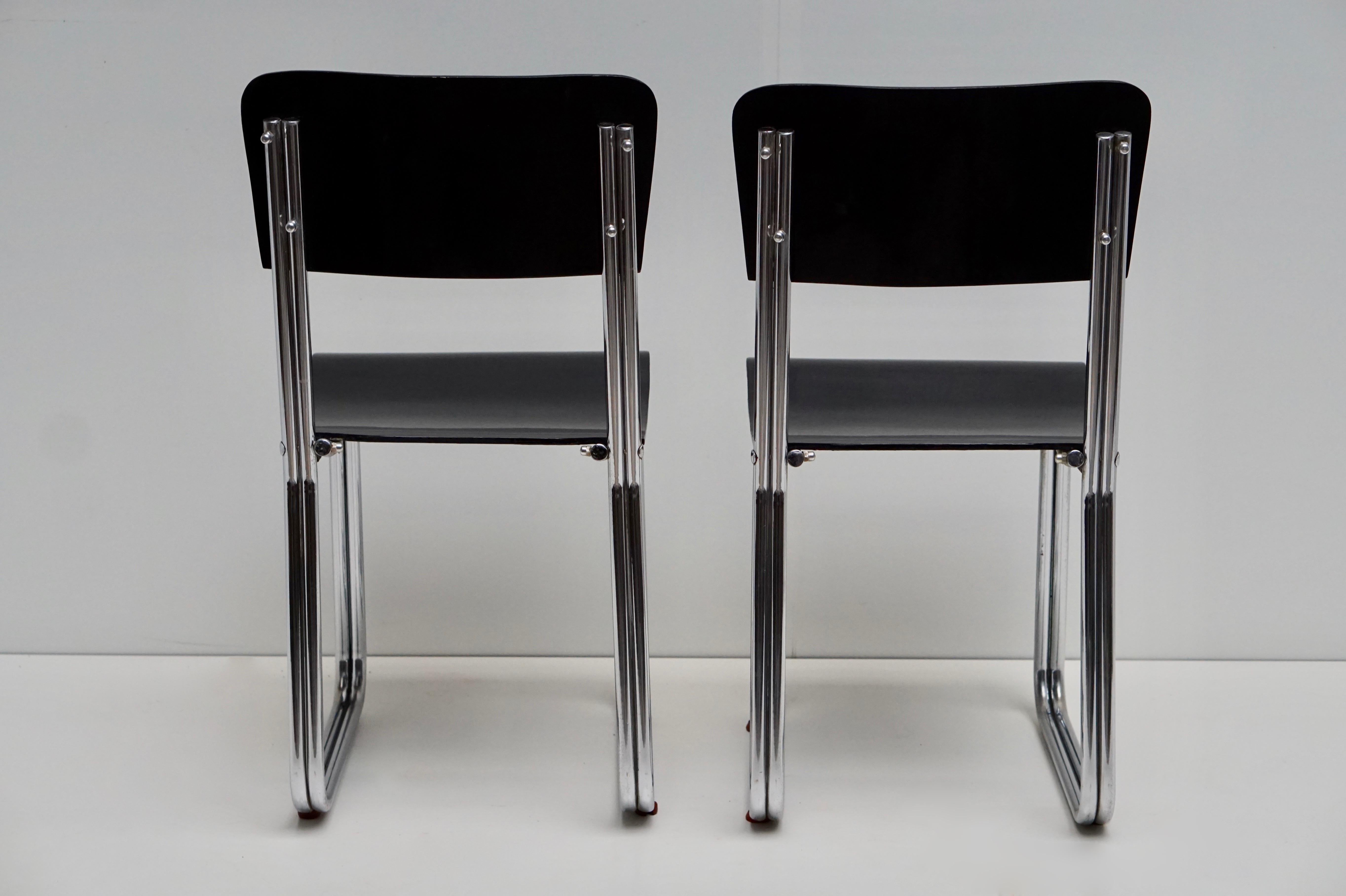 Set of Six Chic Ebonized Modernist Chroom Bauhaus Chairs For Sale 14