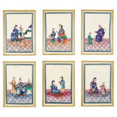 Set of Six Chinese Canton Watercolors on Pith Paper Depicting Royals