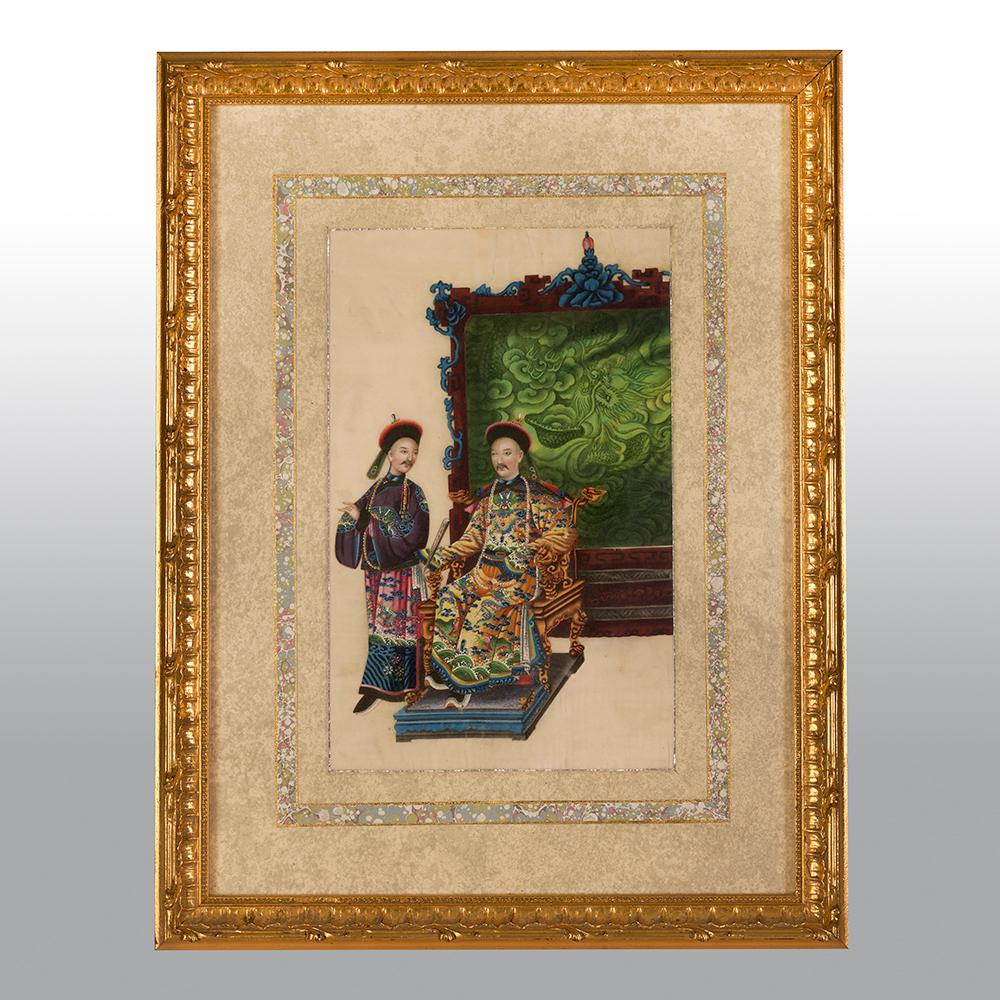 XIXe siècle Ensemble de six aquarelles chinoises de Canton sur papier de riz représentant des scènes intérieures en vente