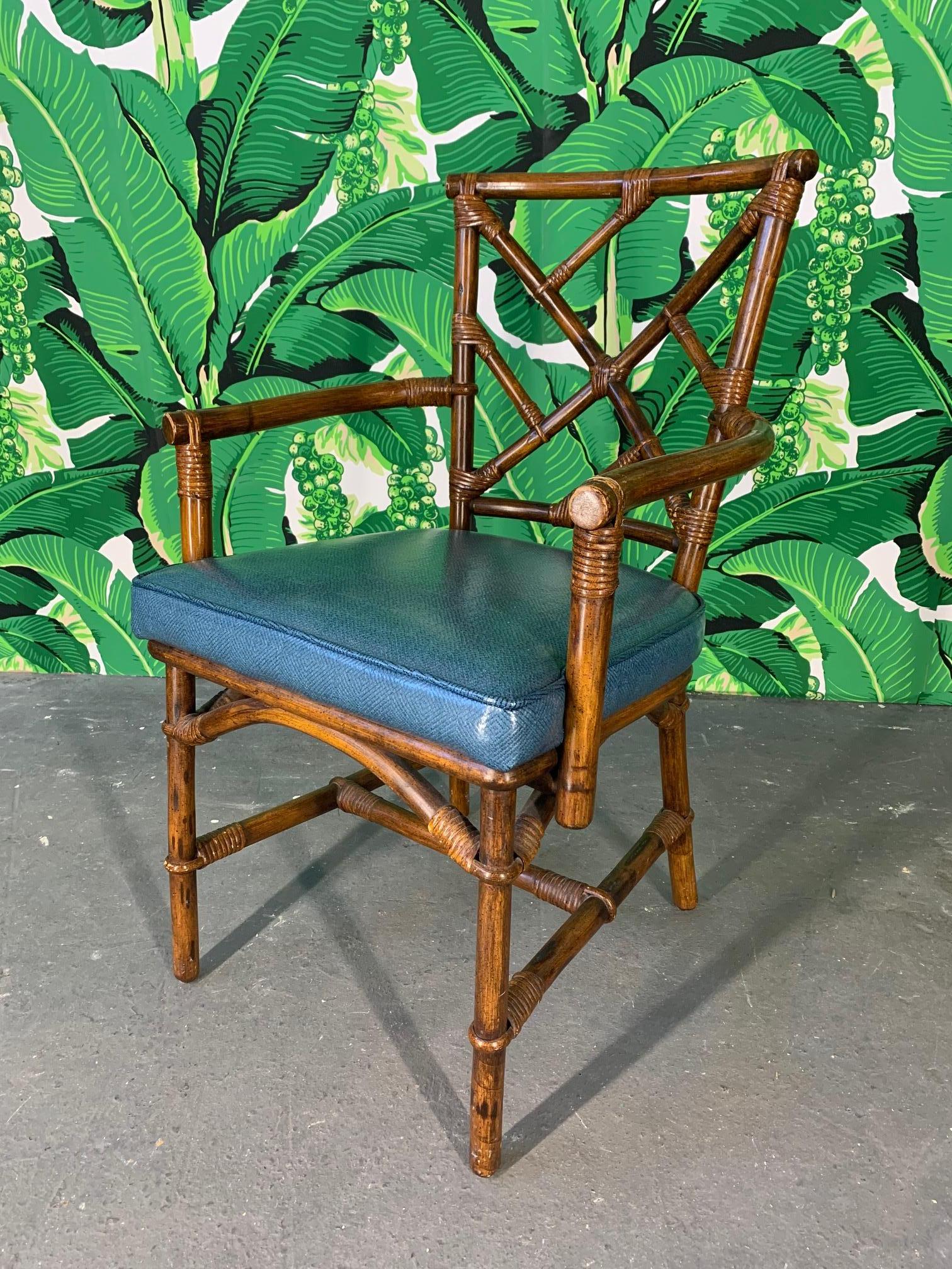 Late 20th Century Set of Six Chinese Chippendale Bamboo Dining Chairs