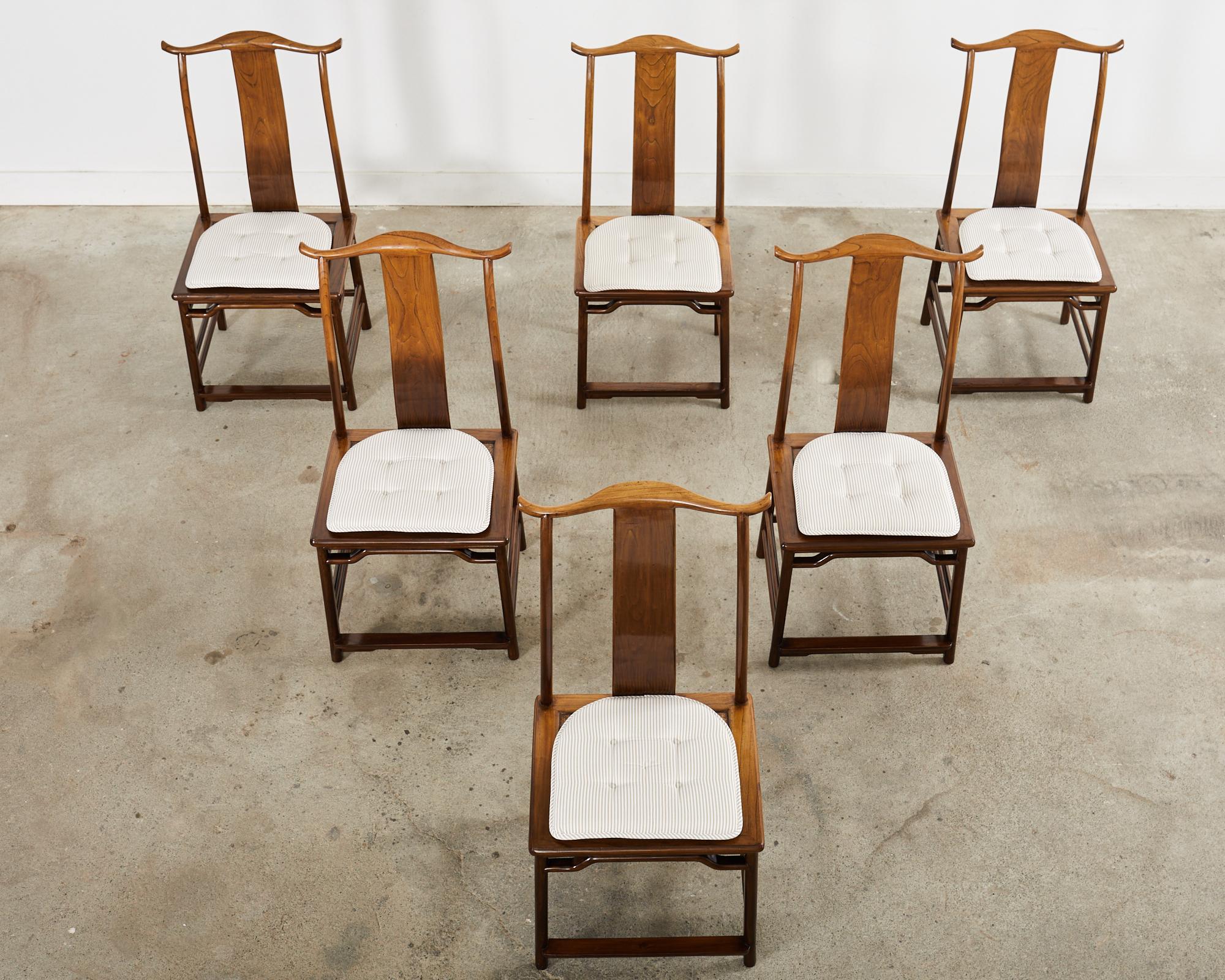 Ming Set of Six Chinese Elm Yoke Back Official's Hat Chairs