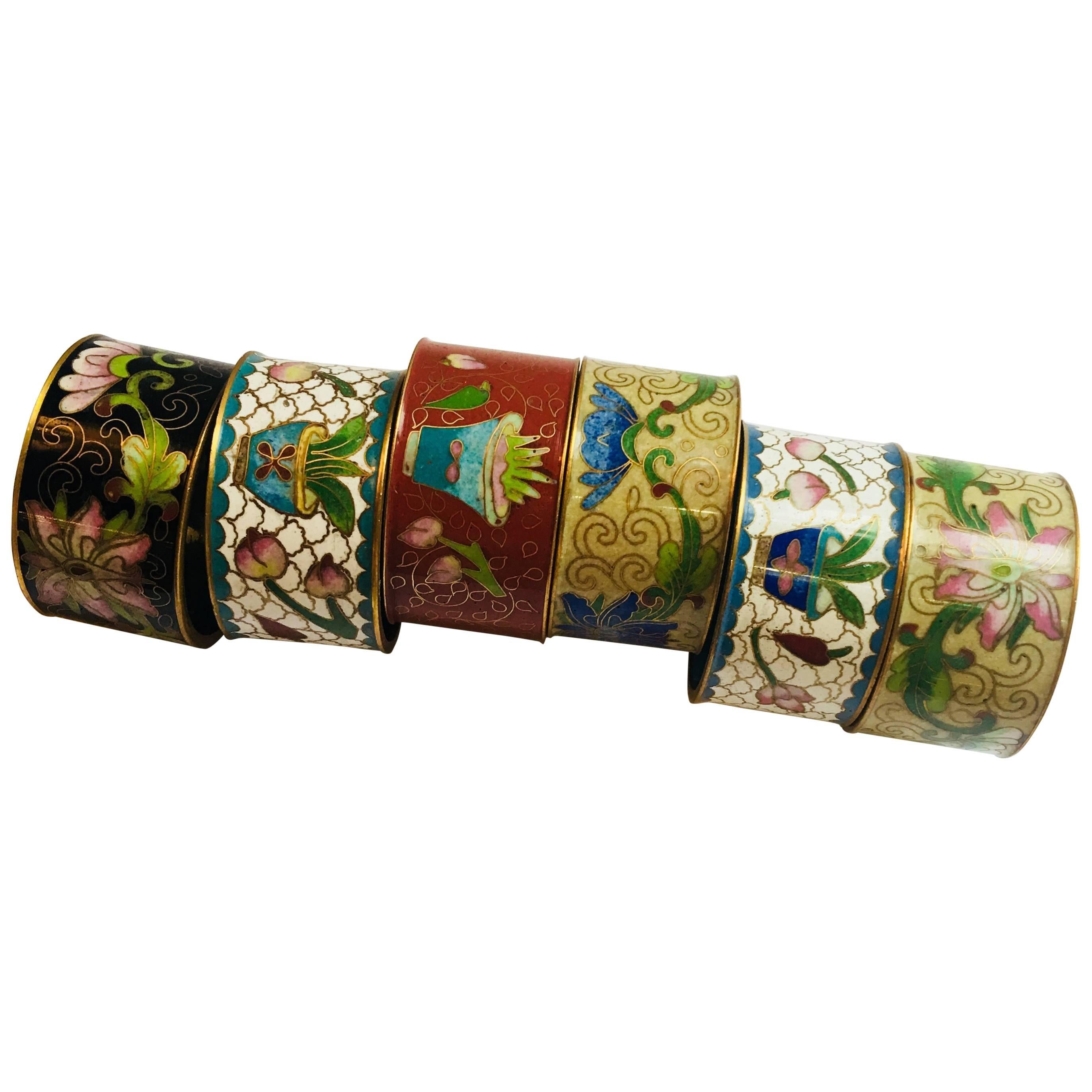 Set of Six Chinese Enamel Napkin Rings