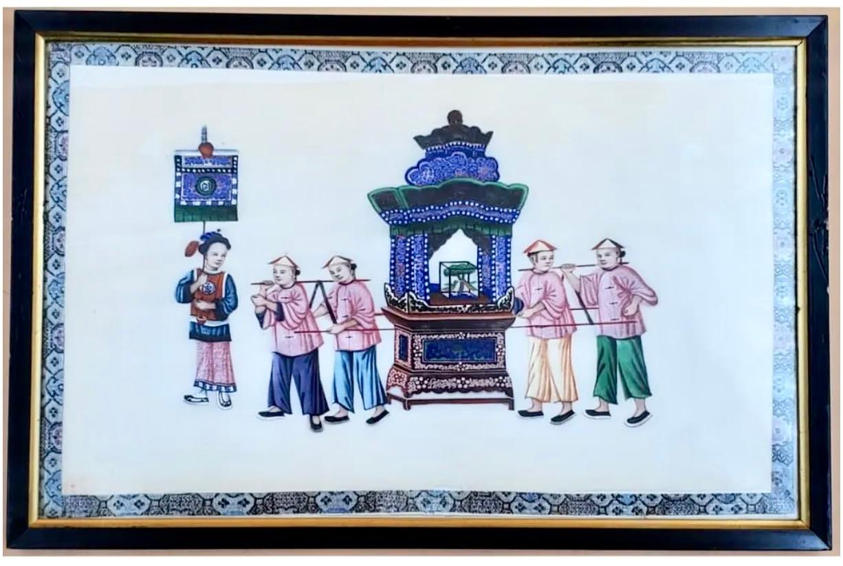 Ensemble de six peintures d'exportation chinoise sur papier de riz en vente 2