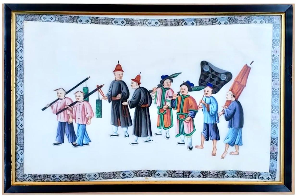 Ensemble de six peintures d'exportation chinoise sur papier de riz en vente 7