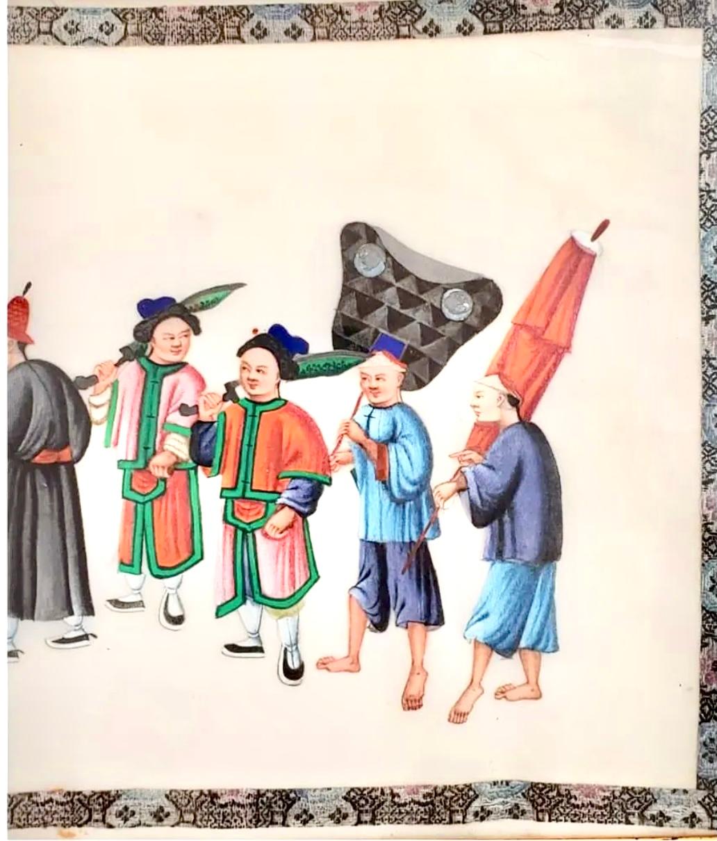 Ensemble de six peintures d'exportation chinoise sur papier de riz en vente 9