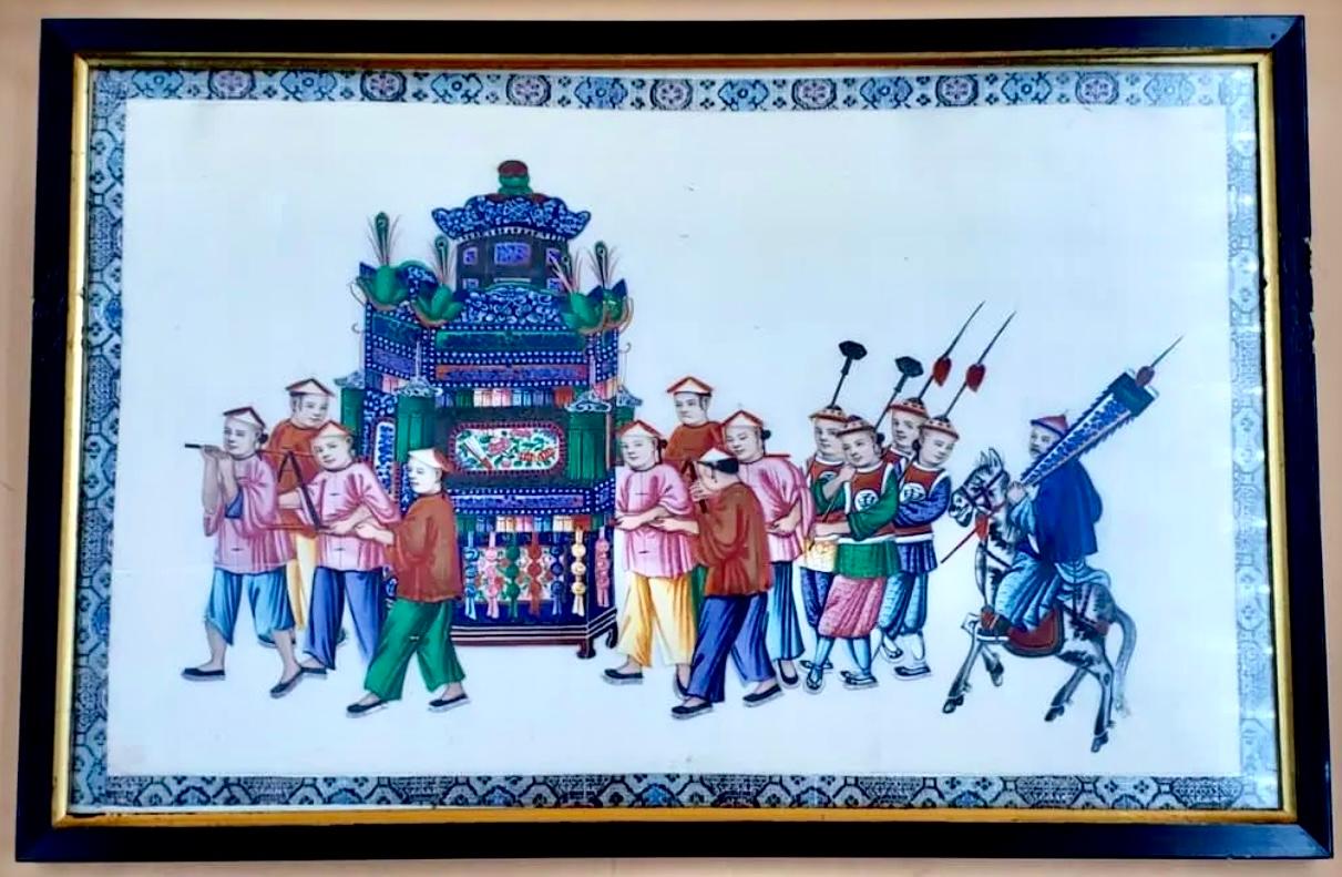 XIXe siècle Ensemble de six peintures d'exportation chinoise sur papier de riz en vente