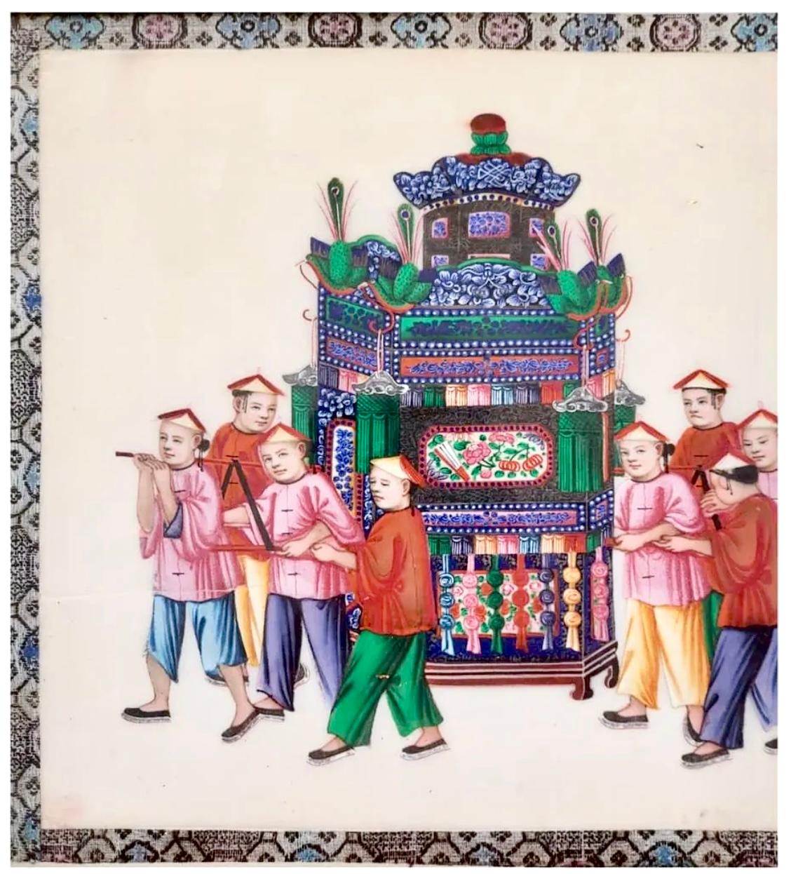 Papier Ensemble de six peintures d'exportation chinoise sur papier de riz en vente