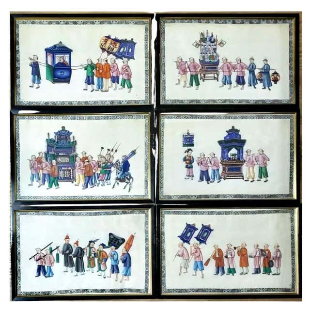 China Trade Set of Six Paintings of Fruit and Flowers Paintings by ...