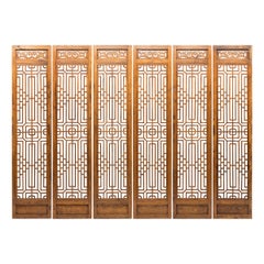 Set of Six Chinese Geometric Lattice Door Panels, c. 1850