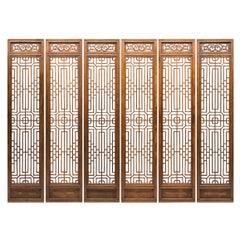 Set of Six Chinese Geometric Lattice Door Panels, c. 1850