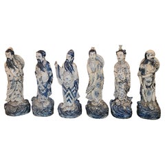 Antique Set of Six Chinese Immortals Ceramic Fugures