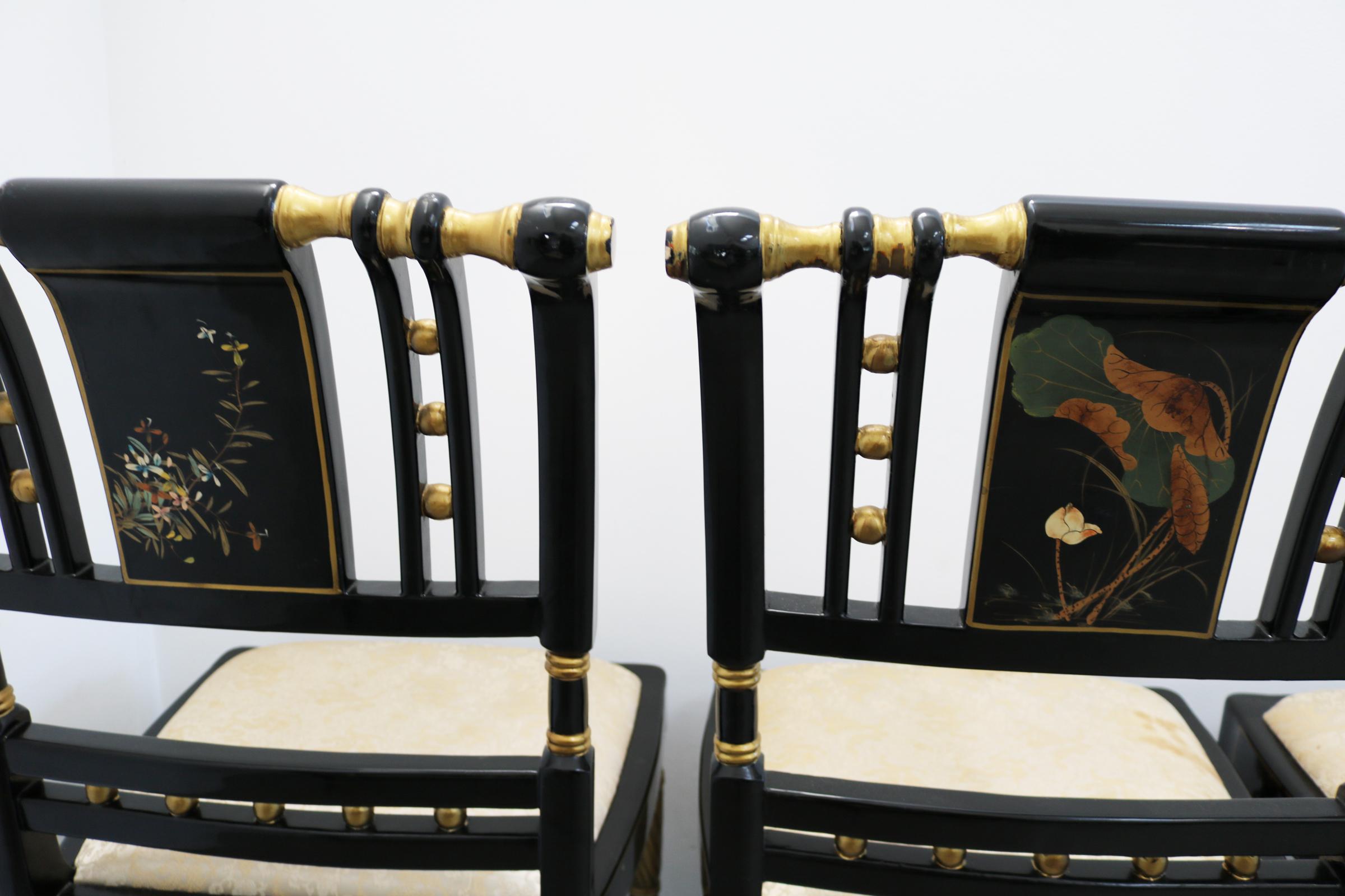 Ensemble de six chaises chinoises peintes à la main avec du vernis à poncer en vente 6