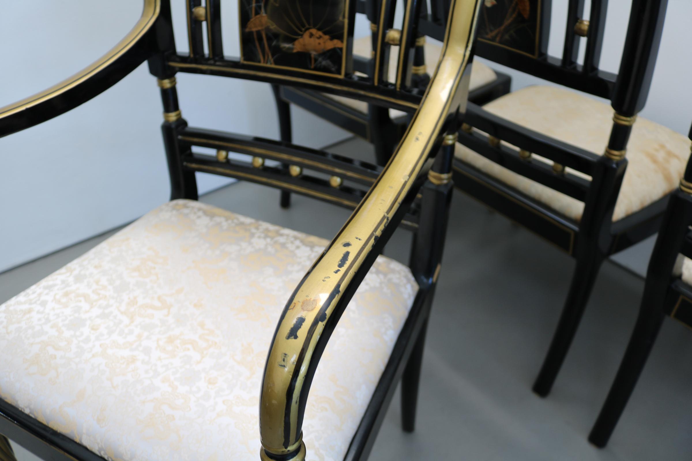 Set of Six Chinese Sanding Varnish Hand-Painted Chairs For Sale 8