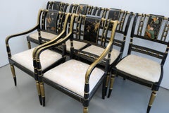 Set of Six Chinese Sanding Varnish Hand-Painted Chairs