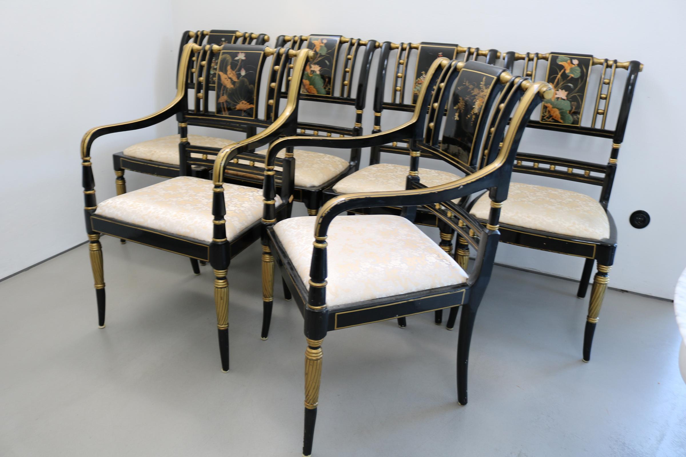 Chinese Export Set of Six Chinese Sanding Varnish Hand-Painted Chairs For Sale