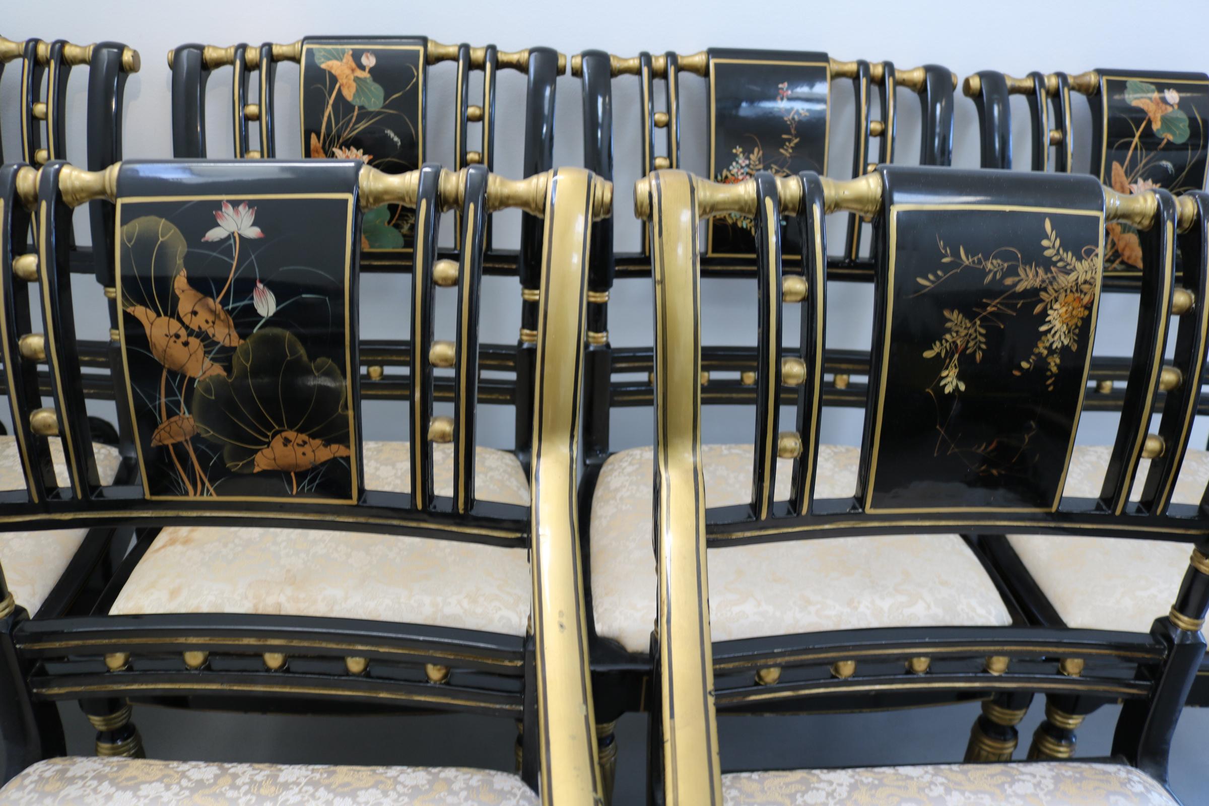Ensemble de six chaises chinoises peintes à la main avec du vernis à poncer en vente 1