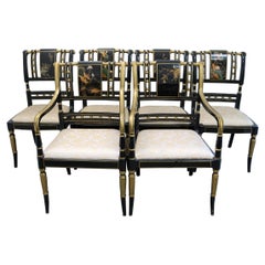 Set of Six Chinese Sanding Varnish Hand-Painted Chairs