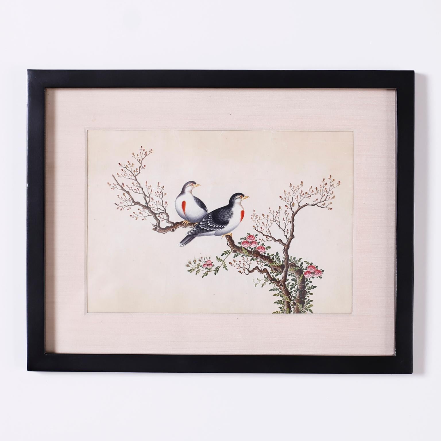 Set of Six Chinese Watercolors of Song Birds For Sale 6