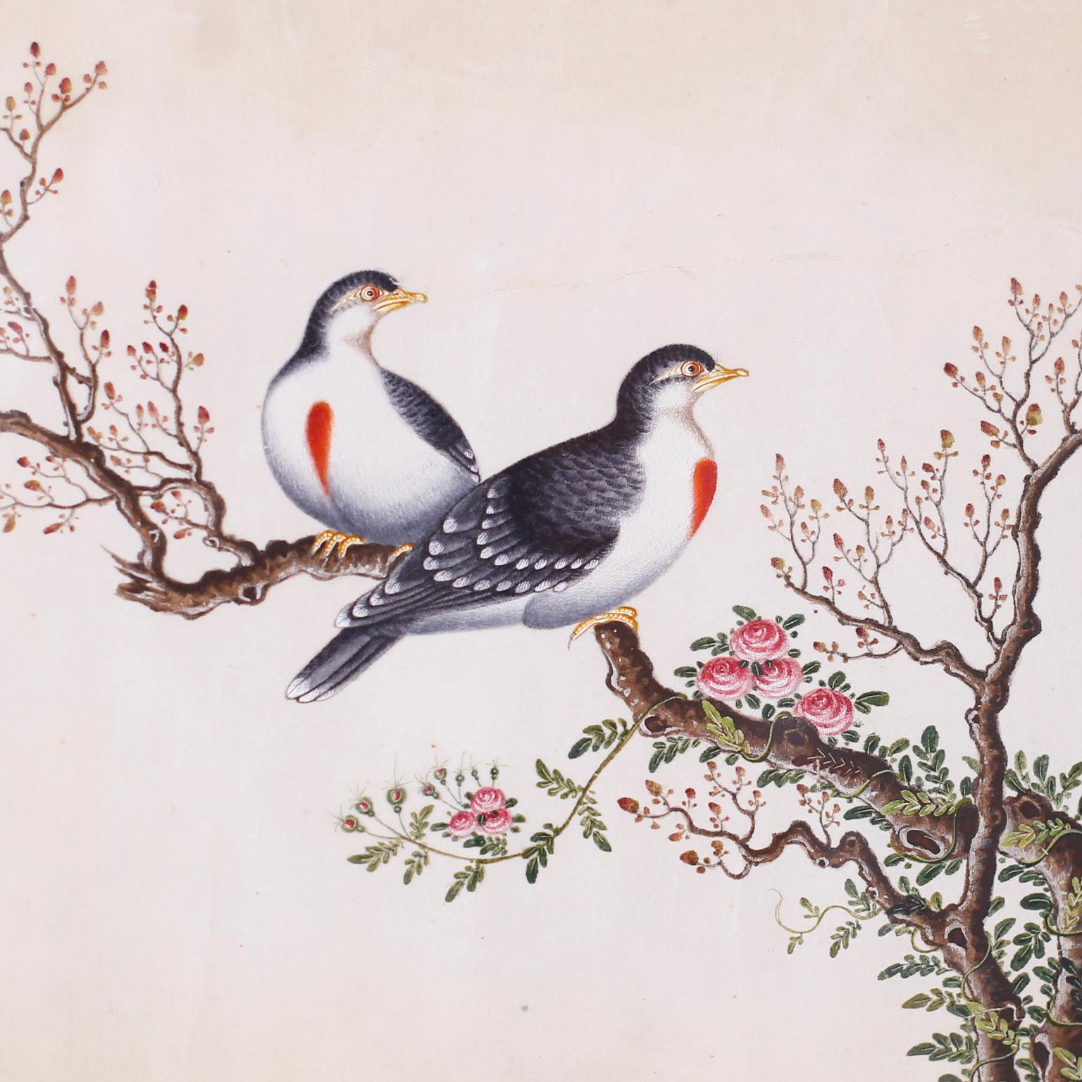 Set of Six Chinese Watercolors of Song Birds For Sale 7