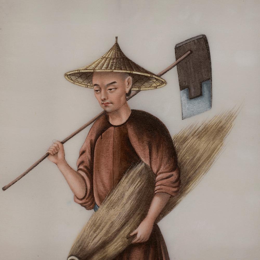 Ensemble de six aquarelles chinoises sur papier de riz représentant des artisans de Canton, 1835 en vente 3