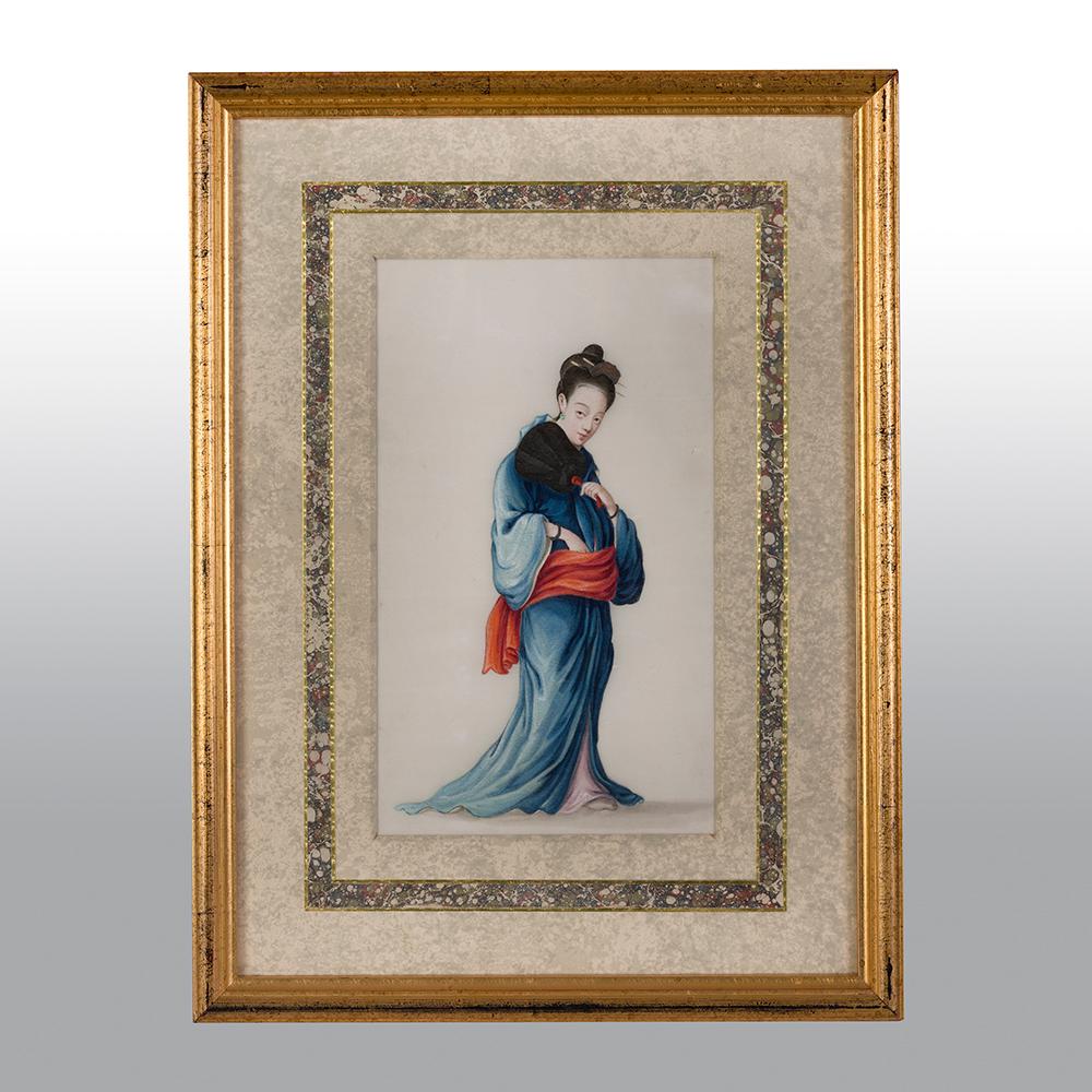 Peint à la main Ensemble de six aquarelles chinoises sur papier de riz représentant des artisans de Canton, 1835 en vente