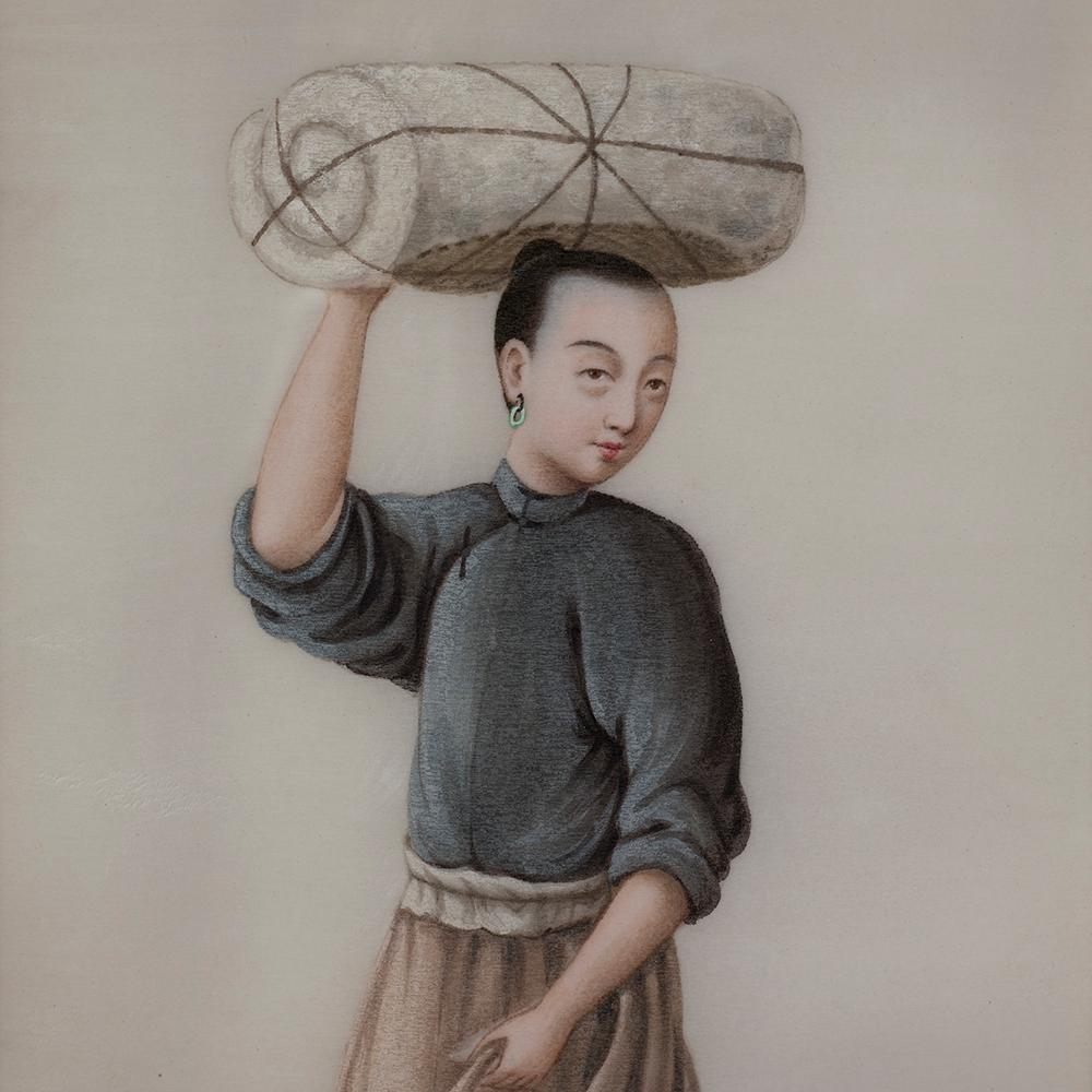 Ensemble de six aquarelles chinoises sur papier de riz représentant des artisans de Canton, 1835 en vente 1
