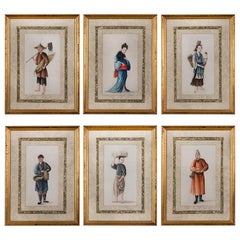 Ensemble de six aquarelles chinoises sur papier de riz représentant des artisans de Canton, 1835