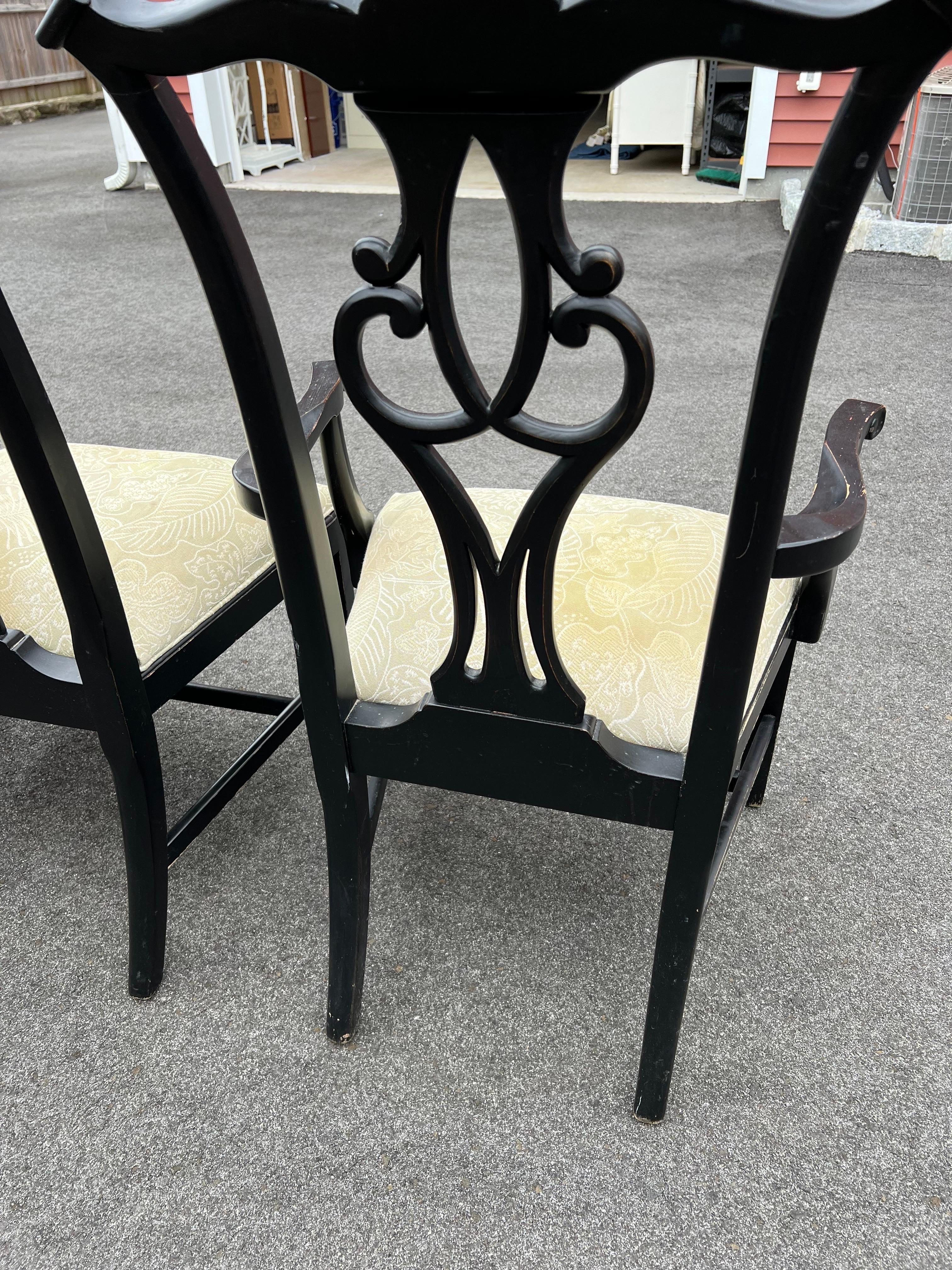 Set of Six Chippendale Ethan Allen Dining Chairs in Black 9
