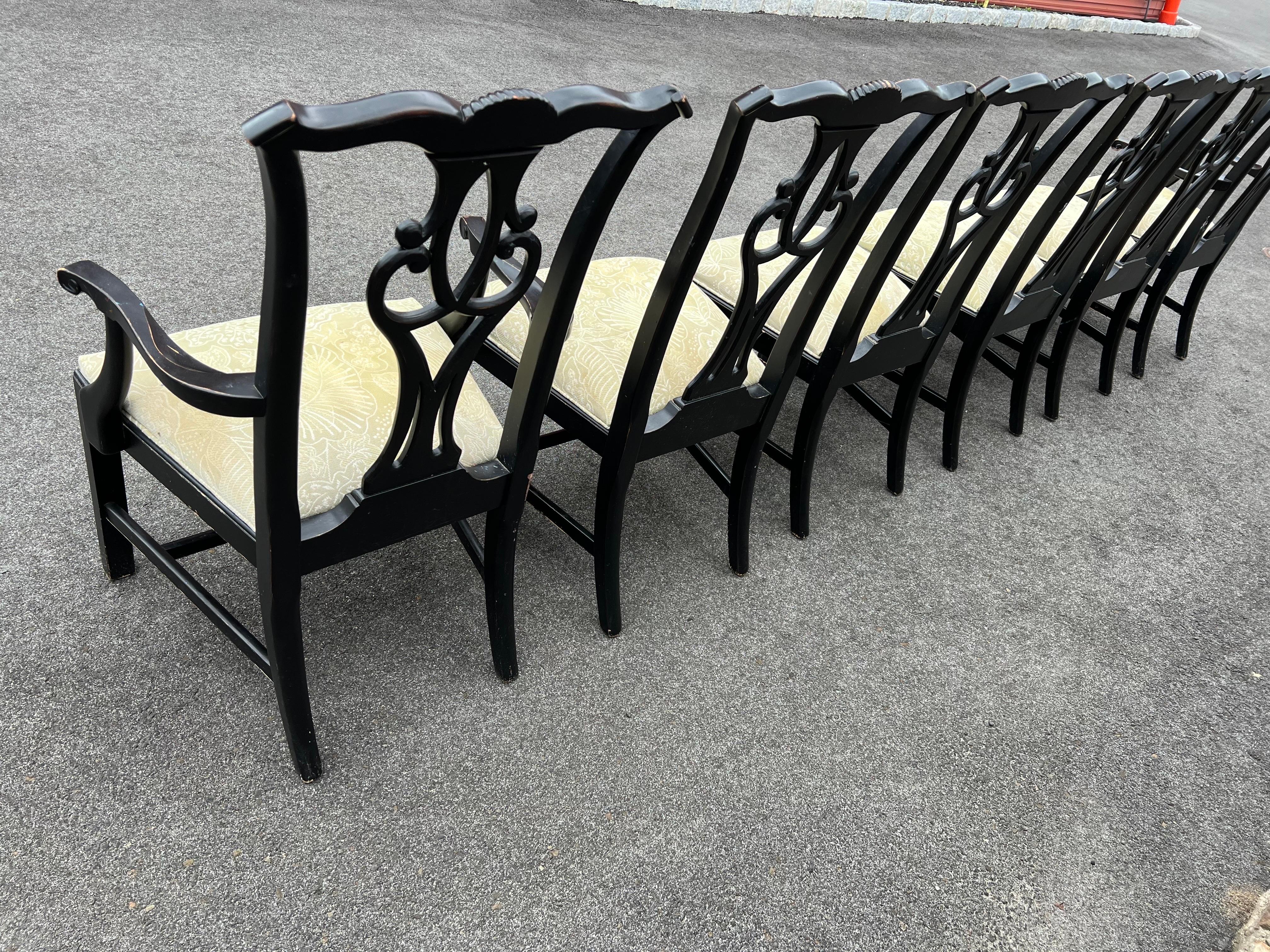 SOLD-Set of Six Chippendale Ethan Allen Dining Chairs in Black For Sale 10