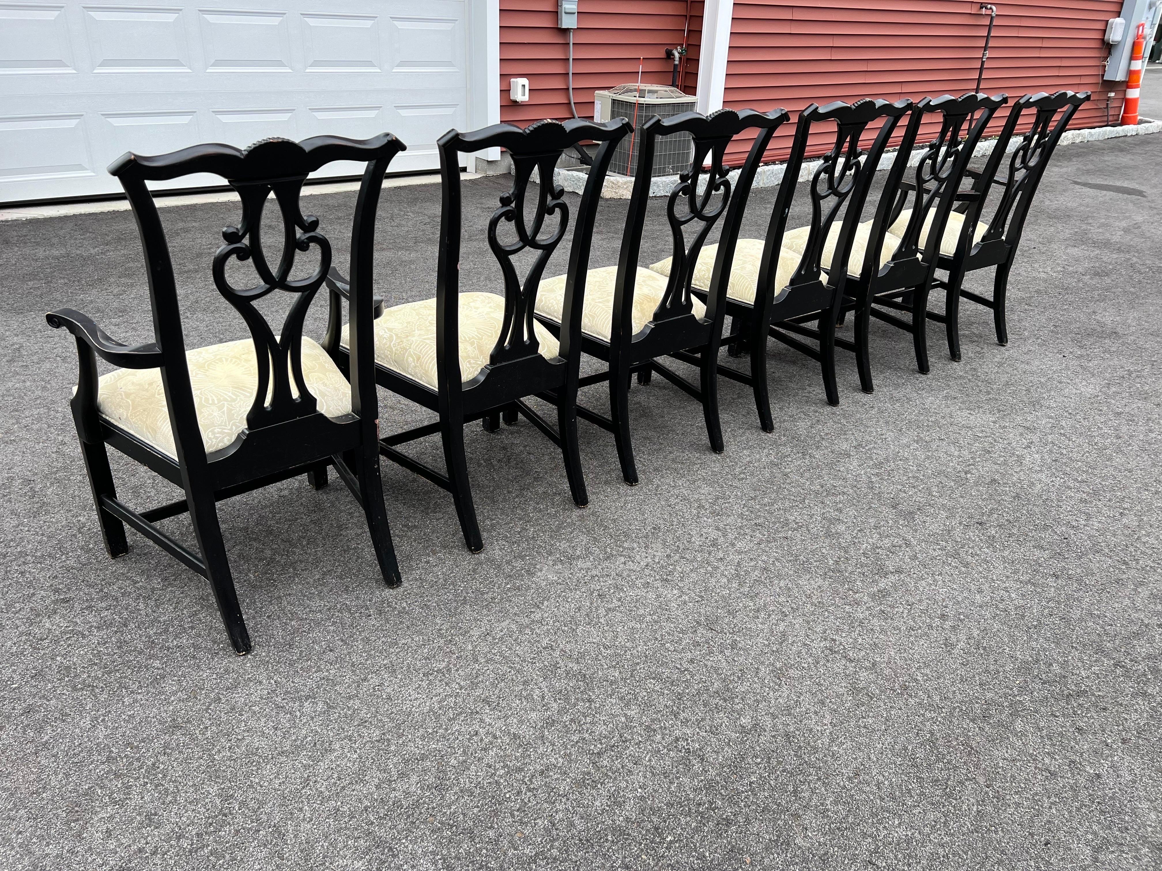 SOLD-Set of Six Chippendale Ethan Allen Dining Chairs in Black For Sale 11