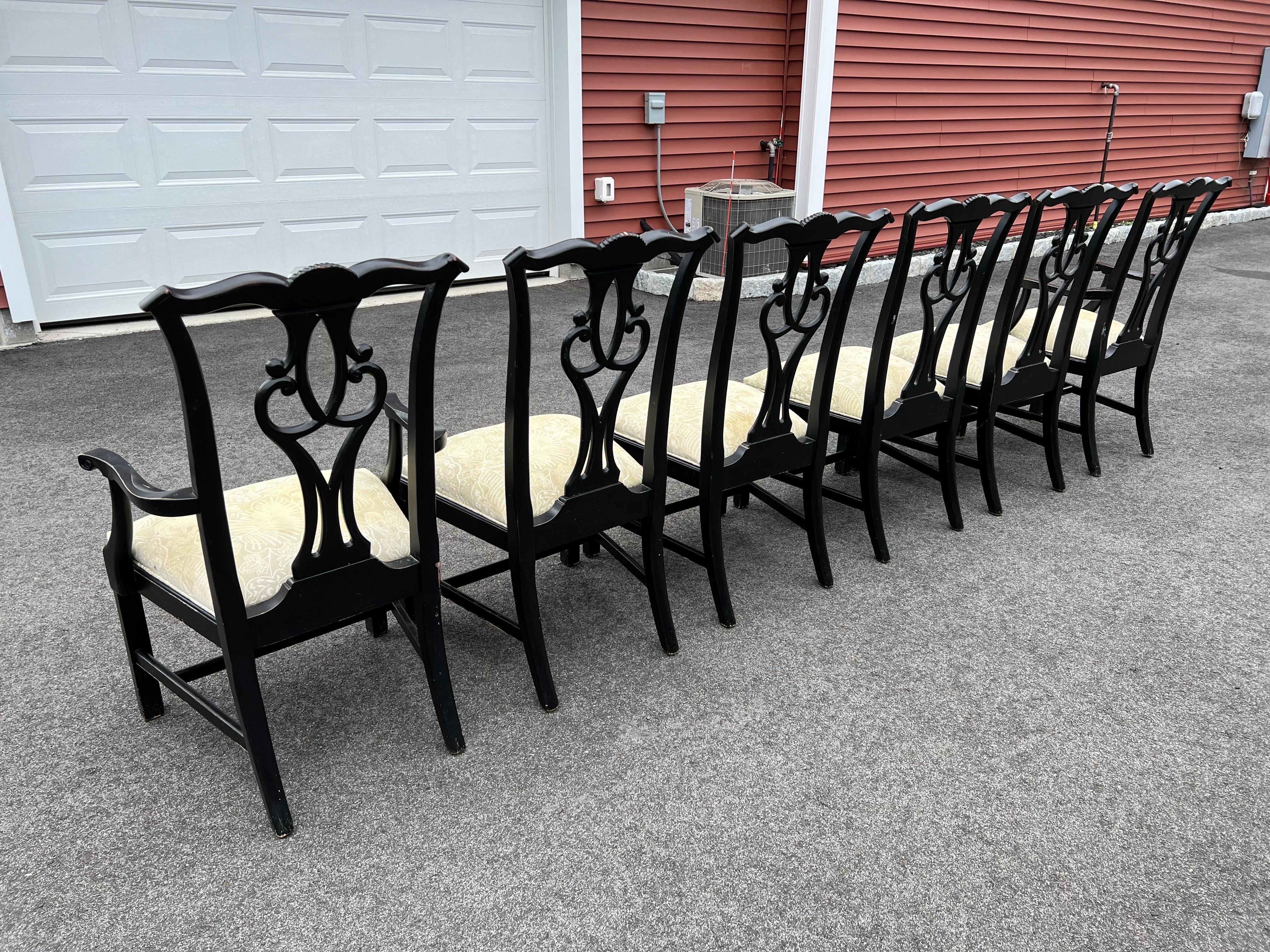 SOLD-Set of Six Chippendale Ethan Allen Dining Chairs in Black For Sale 12