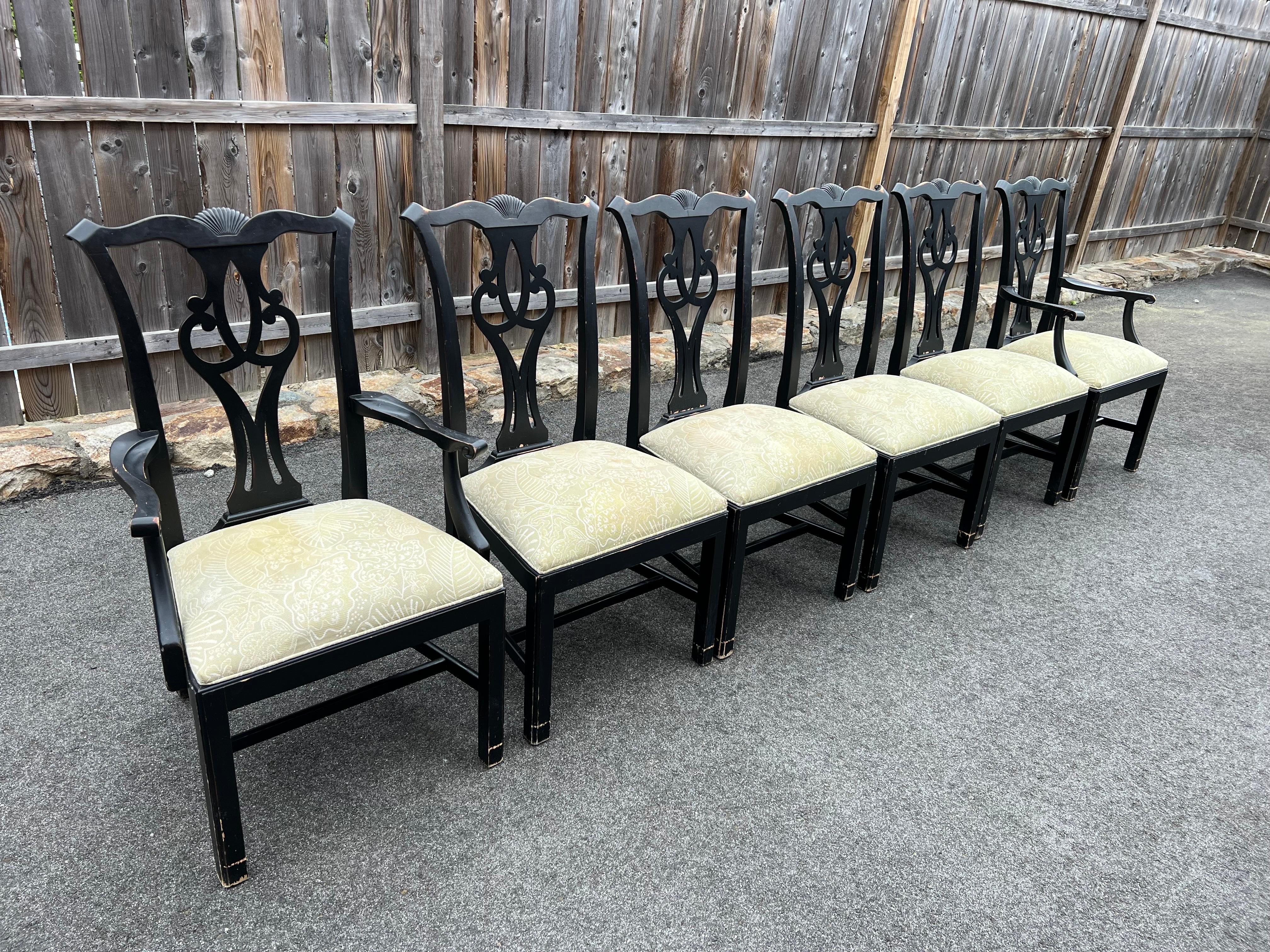 Set of Six Chippendale Ethan Allen Dining Chairs in Black In Good Condition In Redding, CT