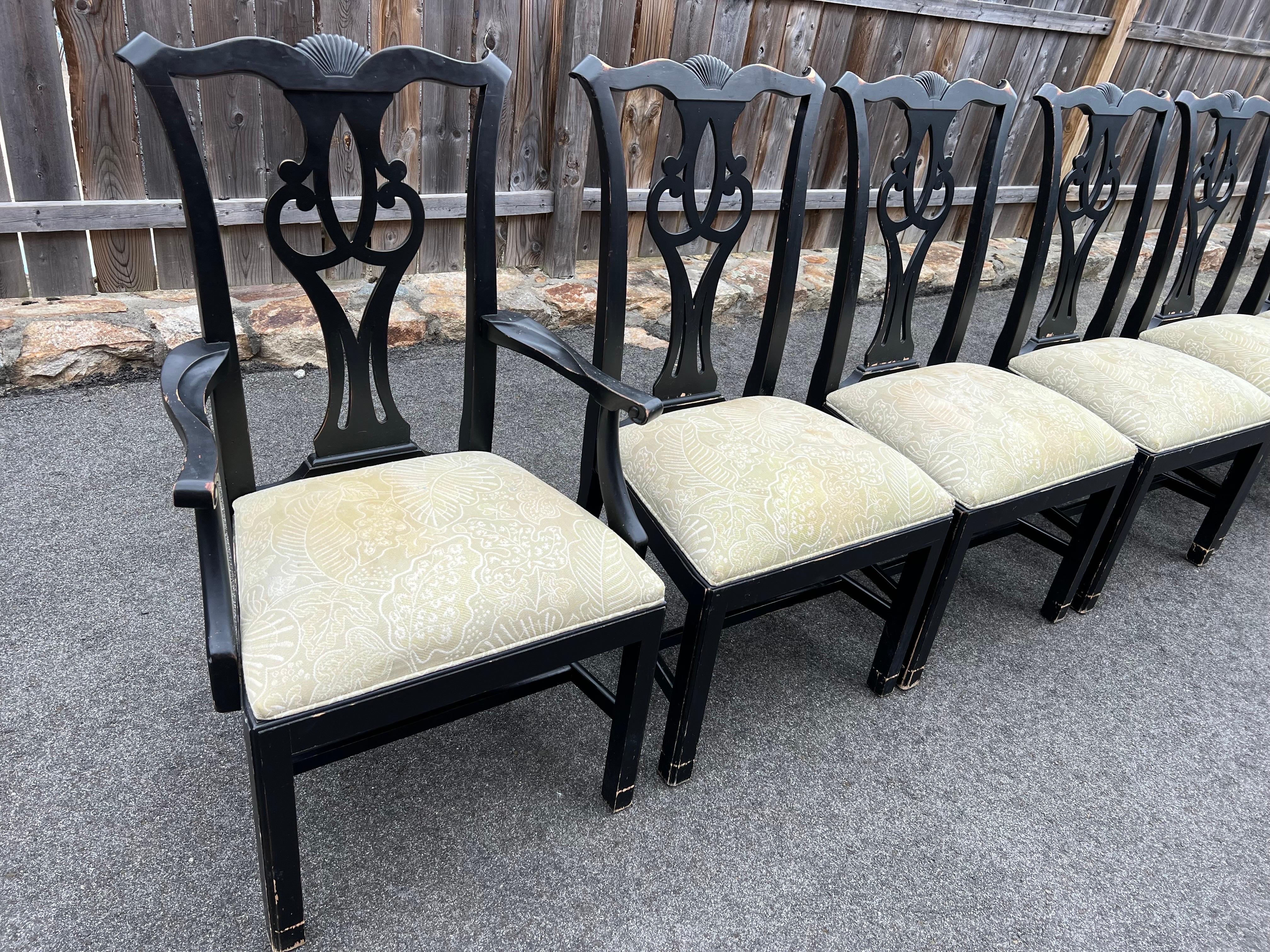 Contemporary SOLD-Set of Six Chippendale Ethan Allen Dining Chairs in Black For Sale