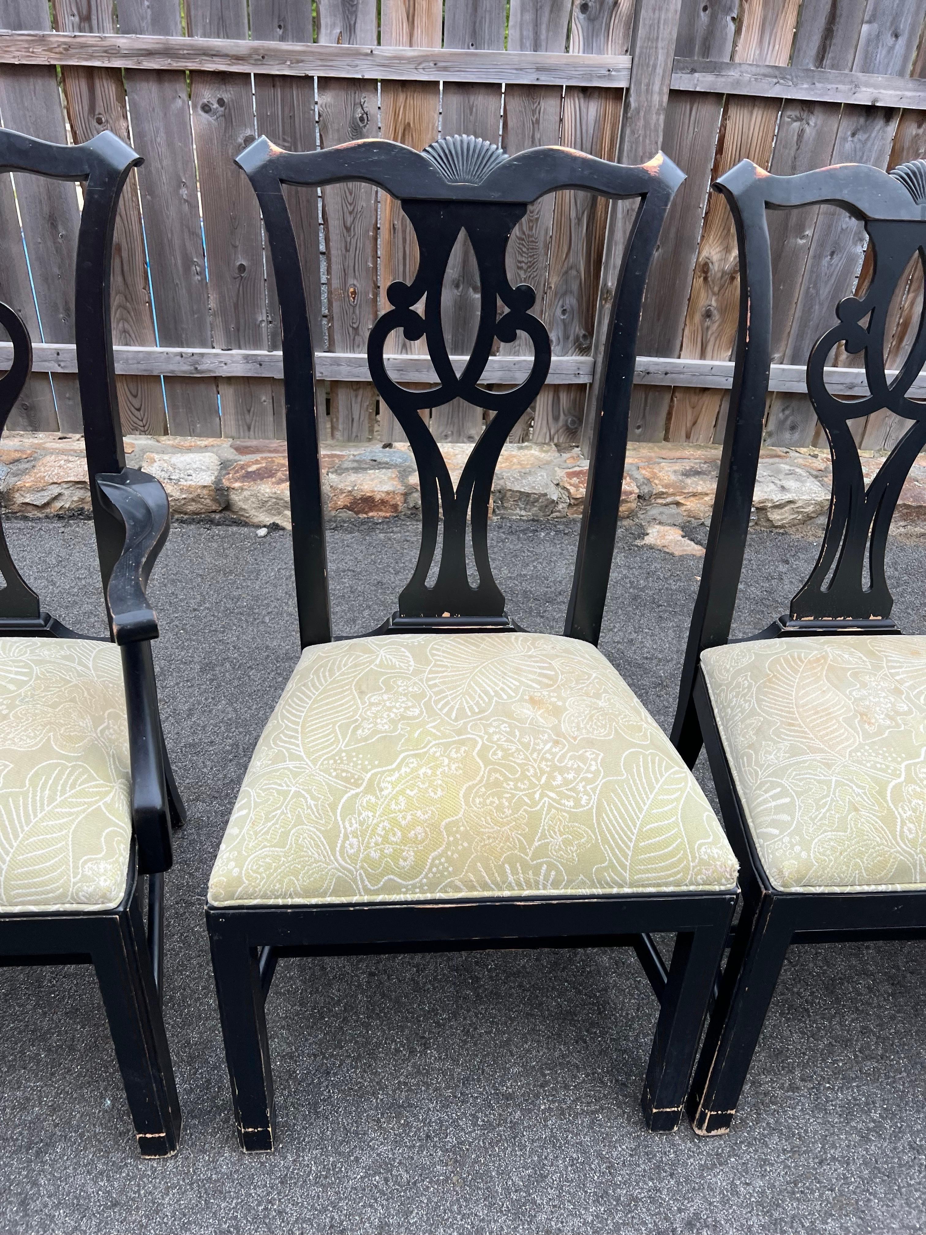 SOLD-Set of Six Chippendale Ethan Allen Dining Chairs in Black For Sale 1