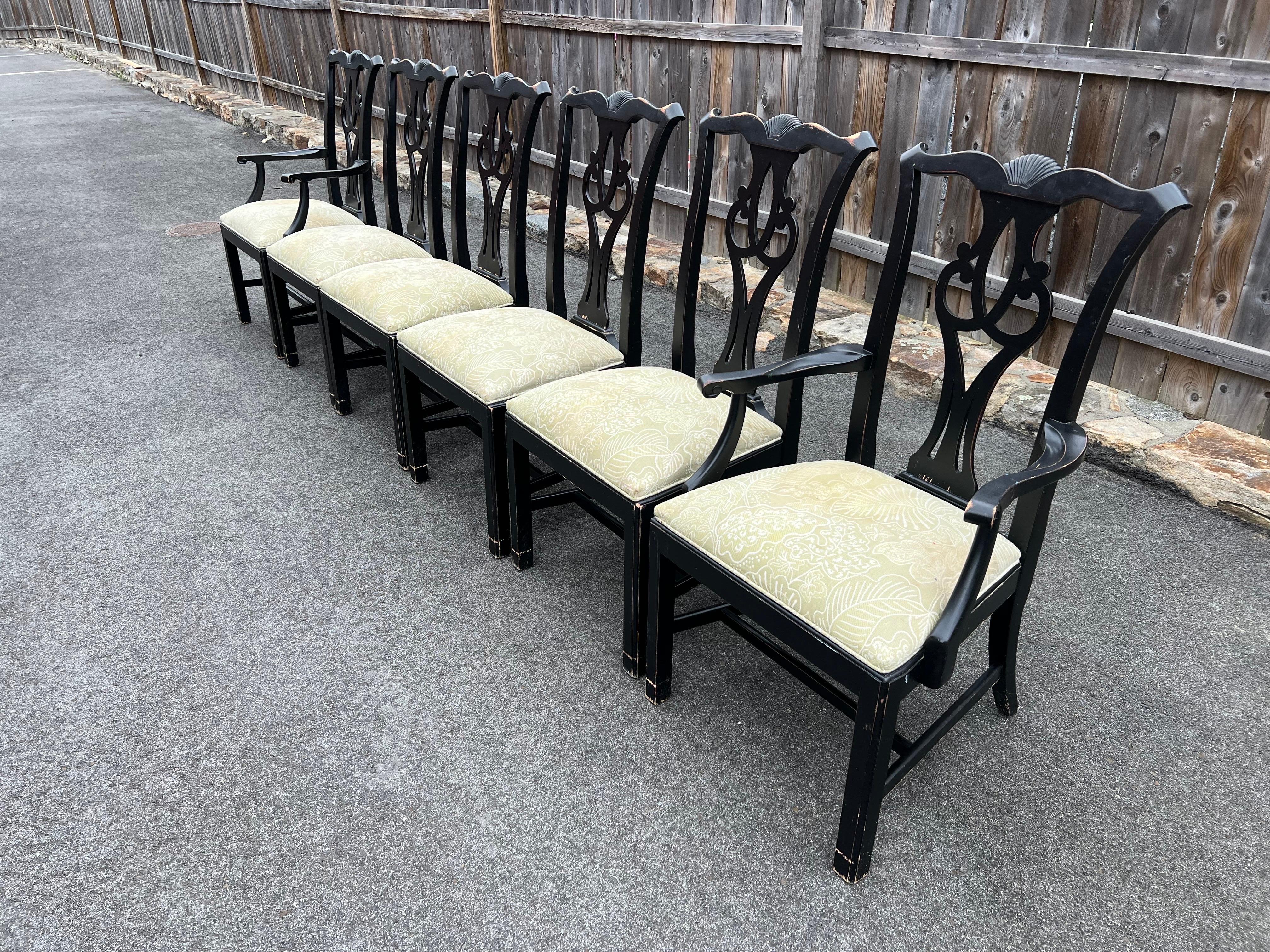 SOLD-Set of Six Chippendale Ethan Allen Dining Chairs in Black For Sale 2