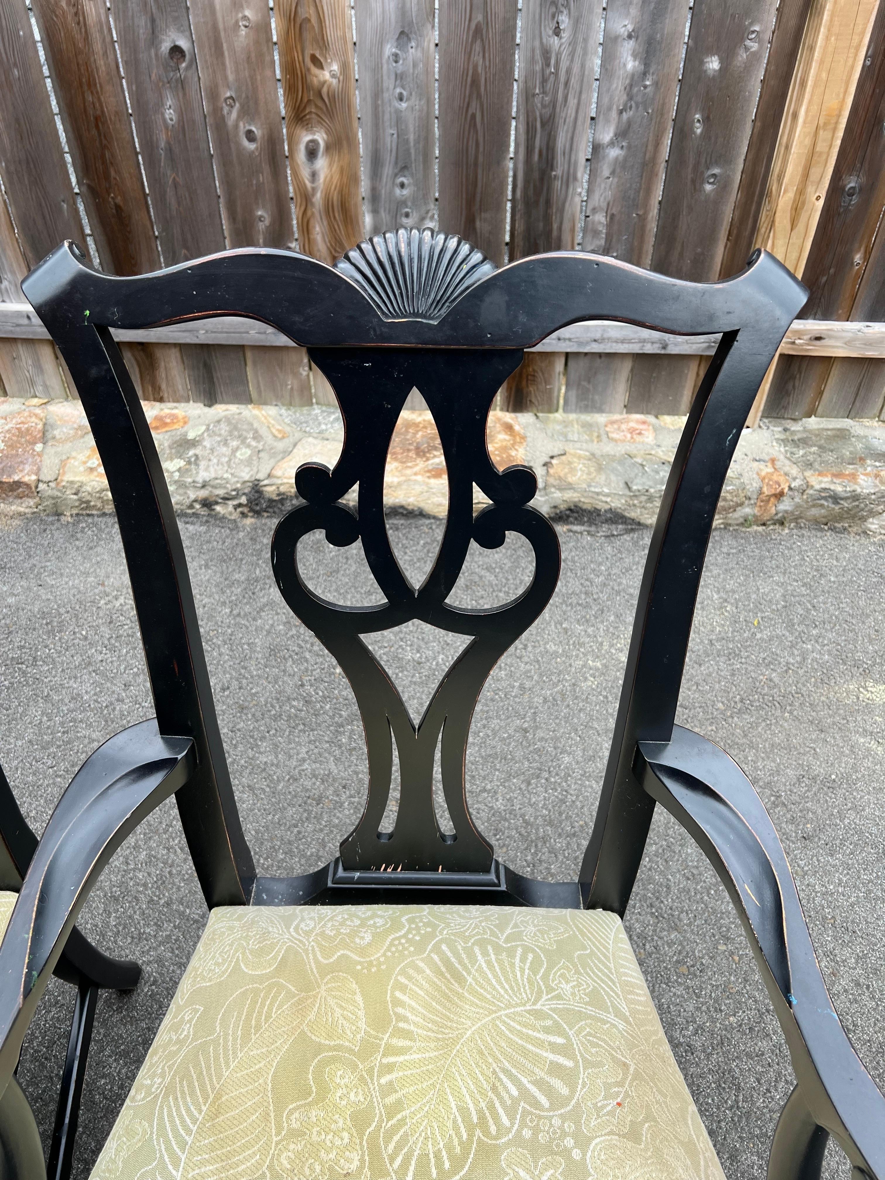 SOLD-Set of Six Chippendale Ethan Allen Dining Chairs in Black For Sale 4