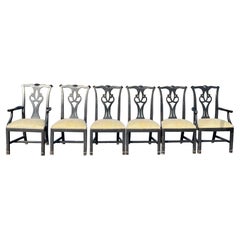 Set of Six Chippendale Dining Chairs in Black