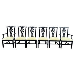 Set of Six Chippendale Ethan Allen Dining Chairs in Black