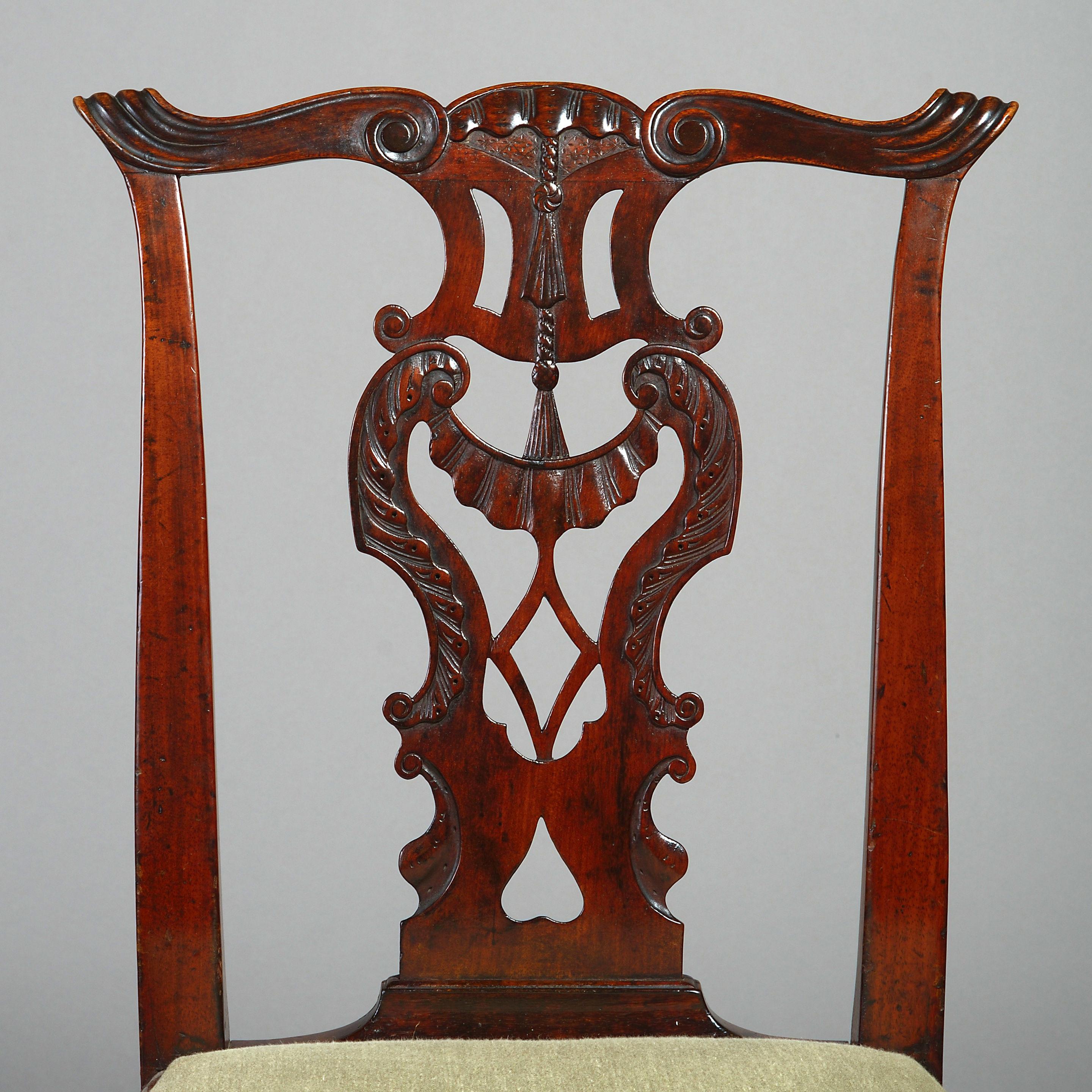 Late 17th Century Set of Six Chippendale Period Side or Dining Chairs