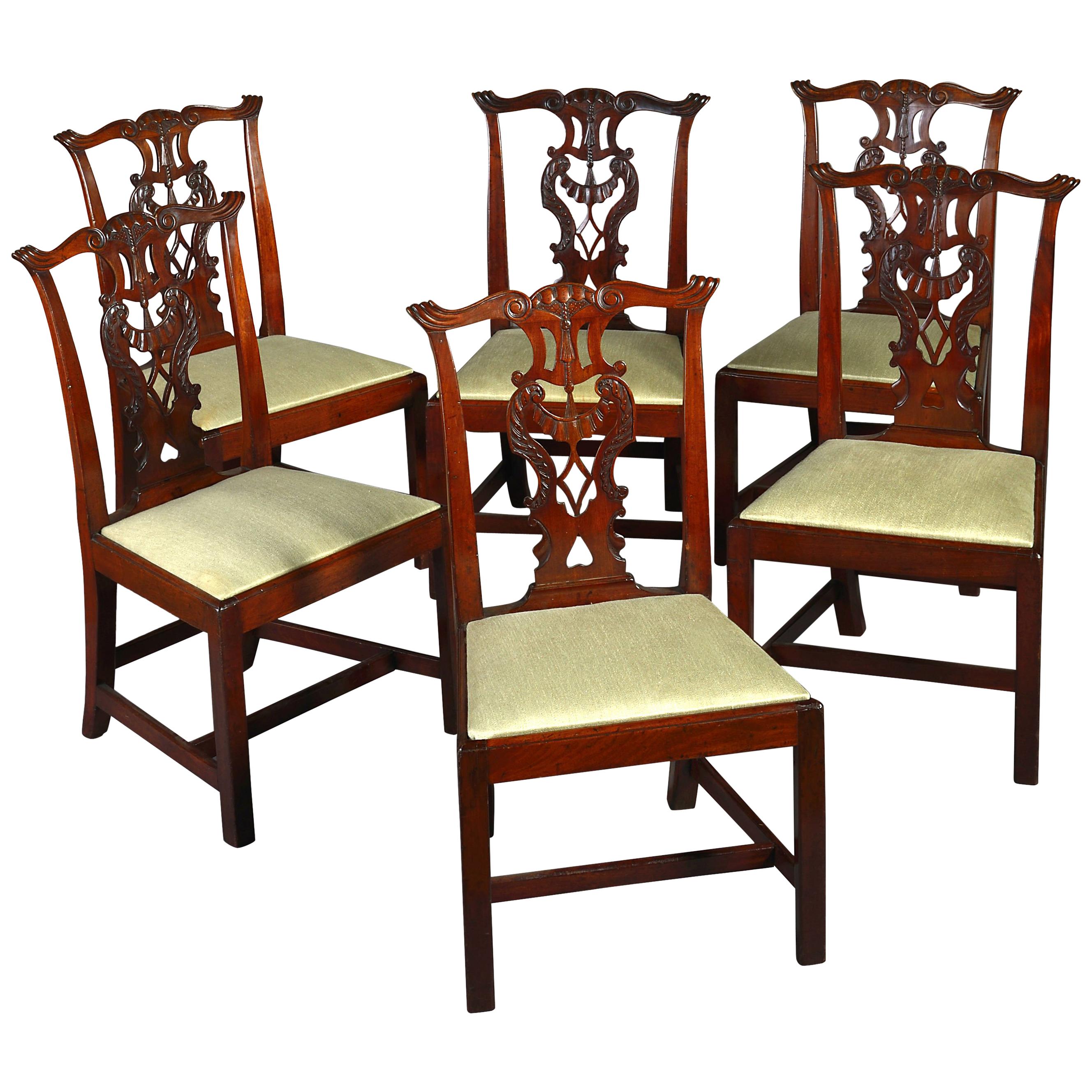 Set of Six Chippendale Period Side or Dining Chairs