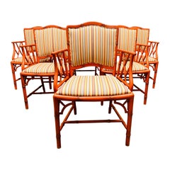 Set of Six Chippendale Style Faux Bamboo Dining Chairs