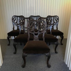 Set of Six Chippendale Style Mahogany Dining Chairs, 20th Century