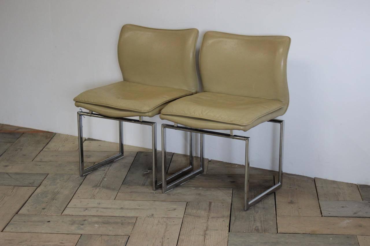 20th Century Set of Six Chrome and Cream Leather Dining Chairs