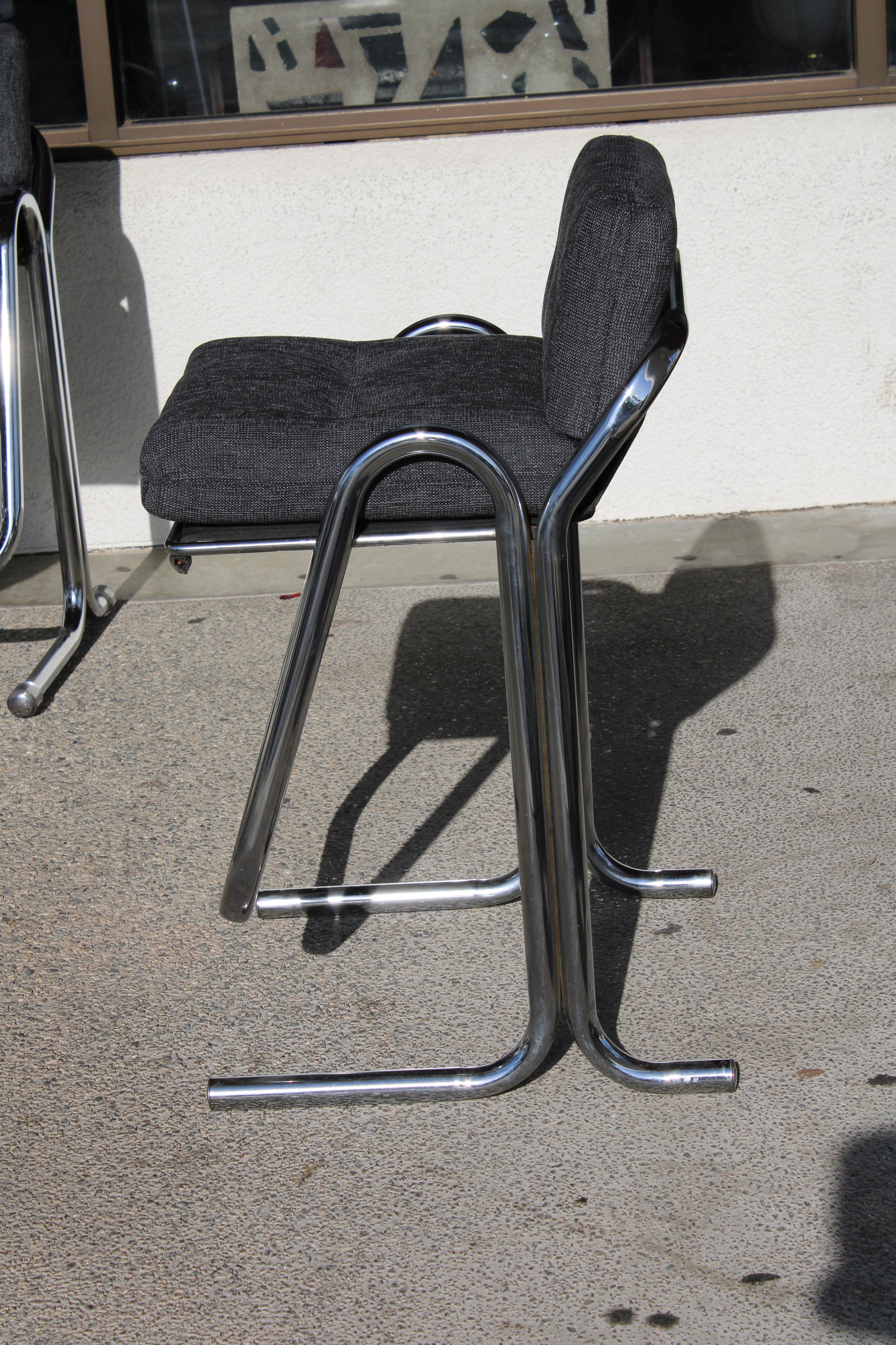 Set of Six Chrome and Fabric Bar Stools by Jerry Johnson For Sale 2