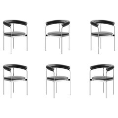 Set of Six Chrome and Leather Dining Chairs 'BAIA' by Kensaku Oshiro for DK3