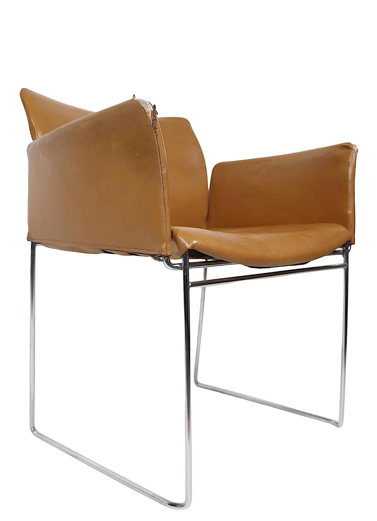 Set of Four Chrome and Leather Dining Chairs by Gavina c 1960/1980's For Sale 4