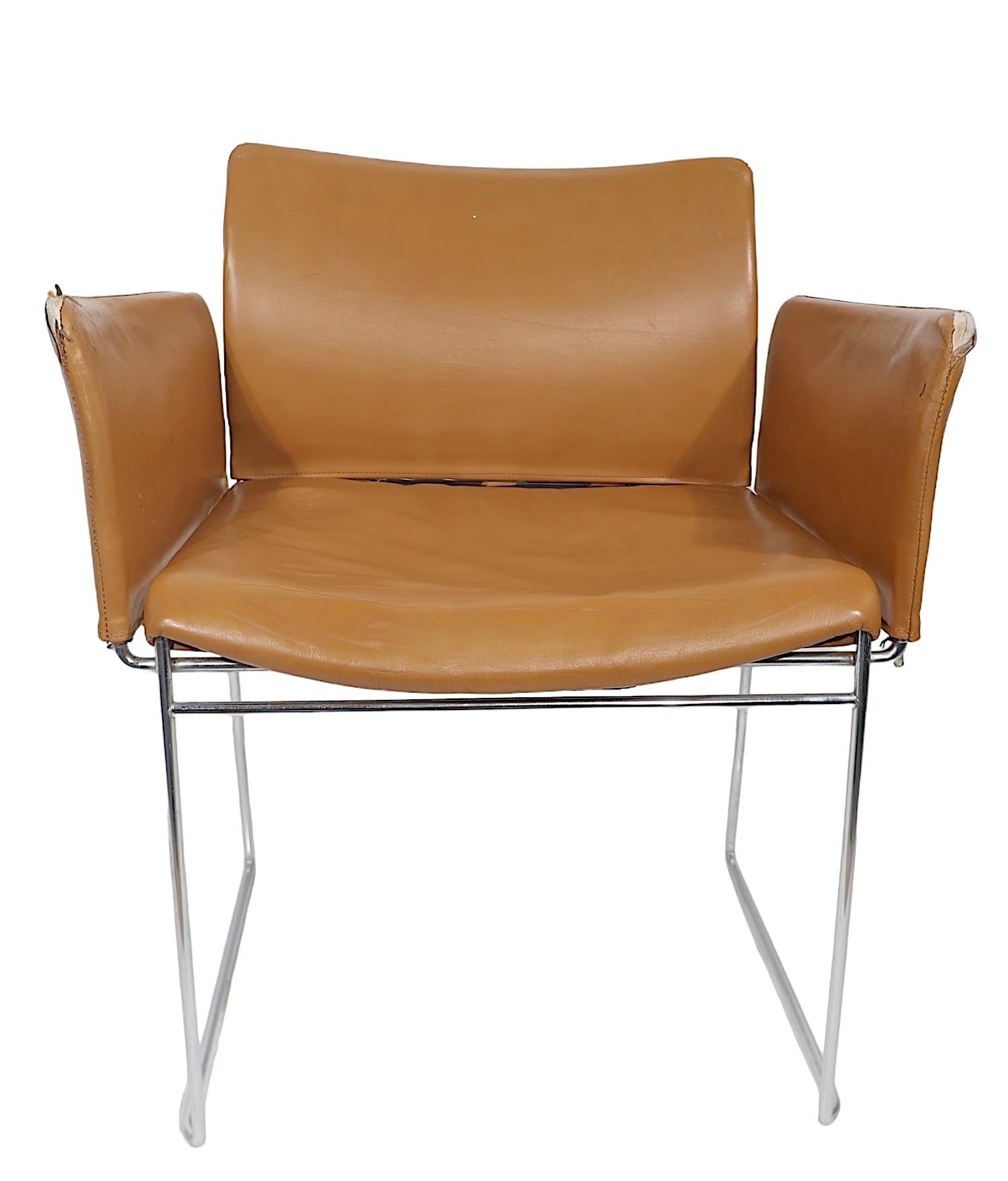 Set of Four Chrome and Leather Dining Chairs by Gavina c 1960/1980's For Sale 5