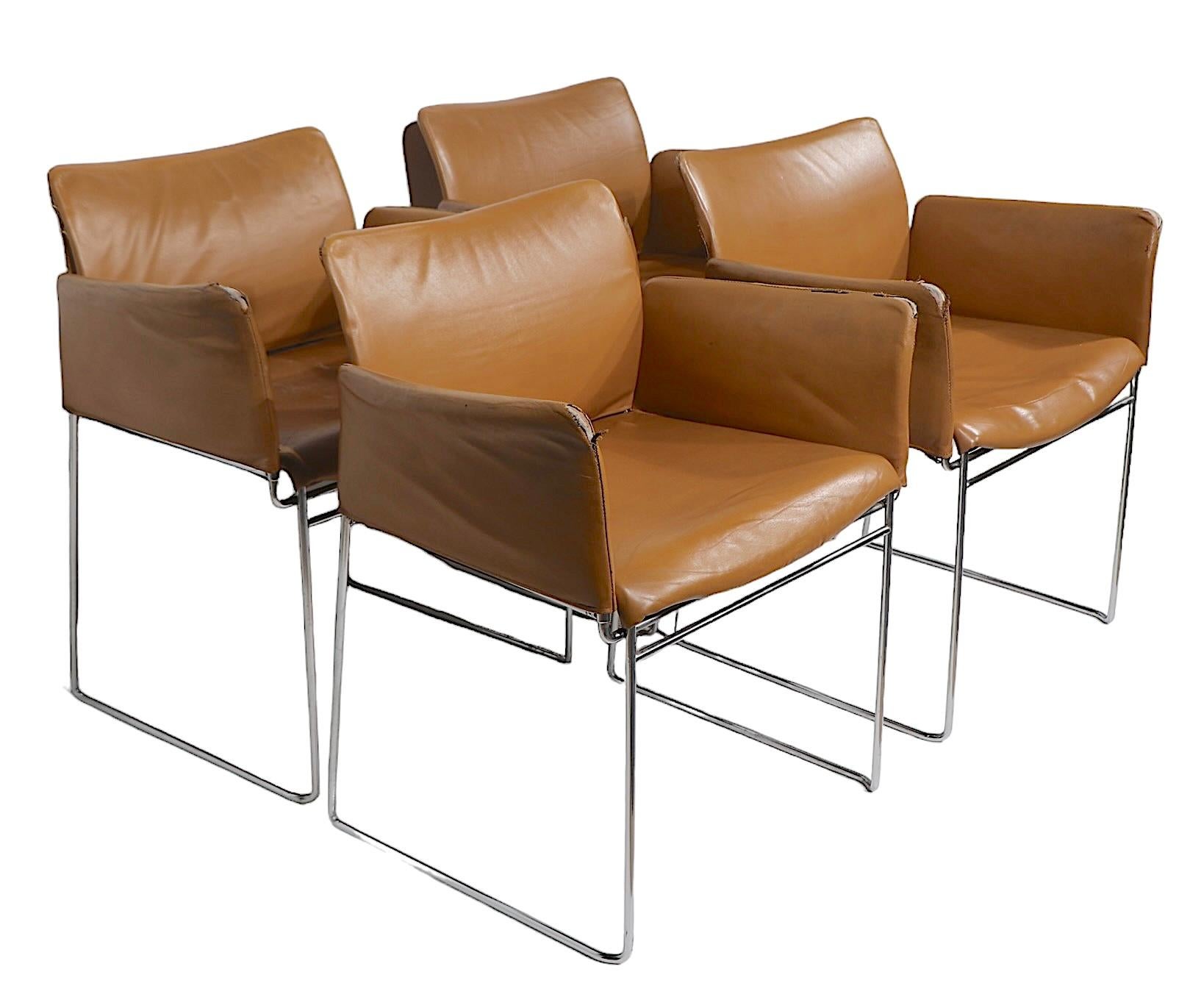 Set of Four Chrome and Leather Dining Chairs by Gavina c 1960/1980's For Sale 9